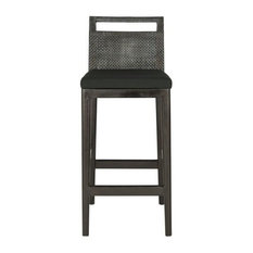 Safavieh - Safavieh SEA4015 Darin 15.8" Wide Mahogany Bar Stool, Black/Black Cushion - Bar Stools and Counter Stools