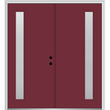 64"x80" 1-Lite Frosted LH-Inswing Painted Fiberglass Double Door, 6-9/16" Frame