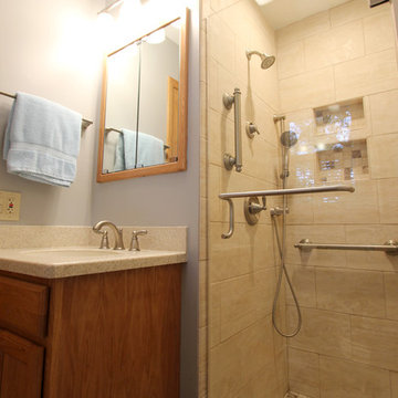 Bathroom Remodel with Corian Countertops and Salcedo Tiled Shower ~ Copley, OH