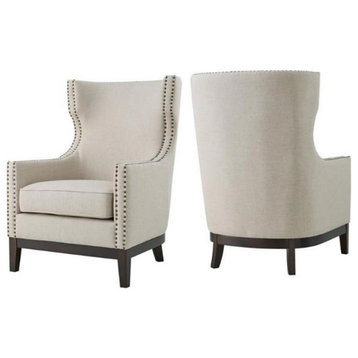 Home Square 2 Piece Linen Accent Chair Set with Nailhead Trim in Beige