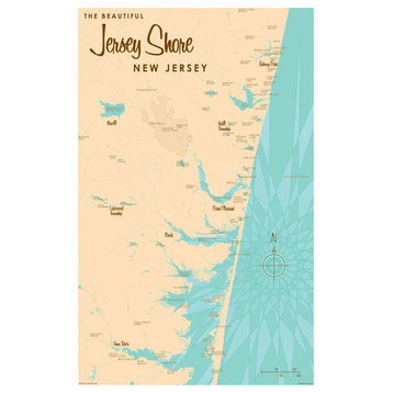 Lakebound Jersey Shore New Jersey Map Art Print, 12"x18"