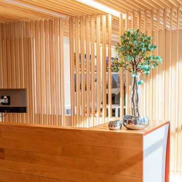 Urban Works Reception Desk + Ceiling Slats