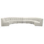 Meridian Furniture - Infinity Channel Tufted Velvet Modular Chair, Cream, 8 Piece - Create a seating group that works for every possible situation with this Infinity modular 8-piece sectional and other pieces in the Infinity collection. Upholstered in soft cream velvet material that feels great against the skin and offers long-wearing beauty, this piece fits with other Infinity items for an infinite number of combinations that get your seating requirements just right but that look just as nice when used on their own.