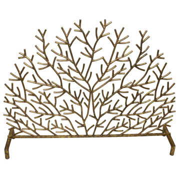 Single Panel Fireplace Screen in Italian Gold Coral Design