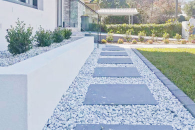 Stepping pavers on pebbles
