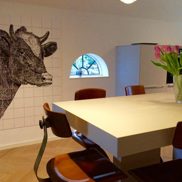 Kitchen tile panels with cow