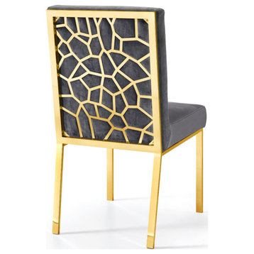 The Weaver Dining Chair, Gray, Velvet, Gold Base Set of 2