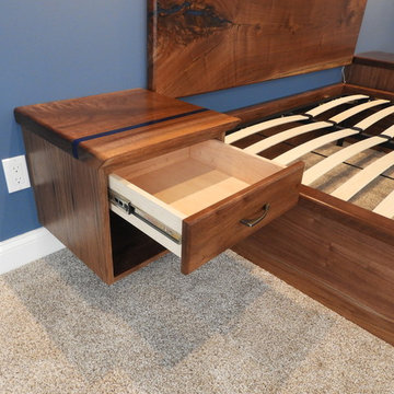 Walnut Live Edge Epoxy Resin River Headboard, Frame & Bedroom Set