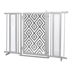 Fusion Gates - Fusion Gate with Gray Diamonds Design, Satin Nickel, 52"-60" - Dog Gates