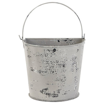 Farmhouse Style Distressed White Metal Bucket Planter with Handle