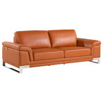 Luxuriant Furniture - Naples Contemporary Genuine Italian Leather Sofa, Camel - Enjoy modern style and top-notch relaxation with this Naples Contemporary Camel Genuine Italian Leather Sofa. The elegant design and exquisite cushioning provide perfect comfort that will keep you cozy, and the extra padded arms add the perfect finishing touch. Naples Contemporary Camel Genuine Italian Leather Arm Sofa will transform your living room with its modern design. With a slick Camel Genuine Italian Leather, cushy back, glitzy off chrome accent legs, this Sofa seamlessly blends trendy with class, utterly transforming any decor.