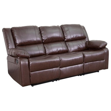 Pemberly Row Contemporary Leather/Foam Reclining Sofa in Brown