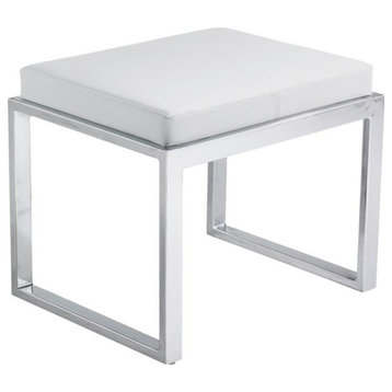Maklaine 22" Contemporary Faux Leather and Stainless Steel Stool in White