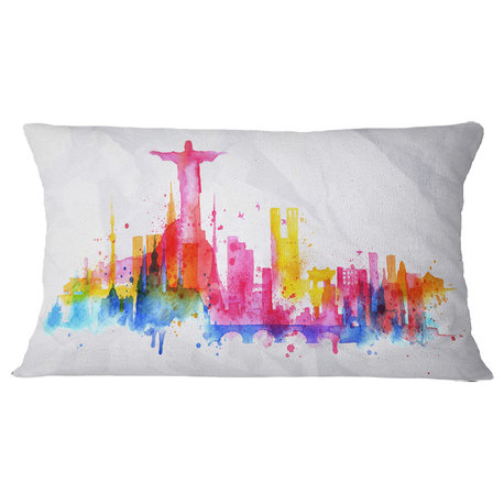 Rio De Janeiro Skyline Cityscape Throw Pillow, 12"x20"