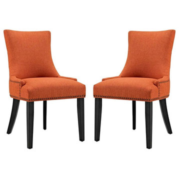 Modern Contemporary Urban Design Dining Side Chair, Set of 2, Orange, Fabric