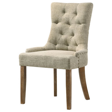 Yotam Side Chair, Beige Fabric and Salvaged Oak Finish (2-Pc Set)