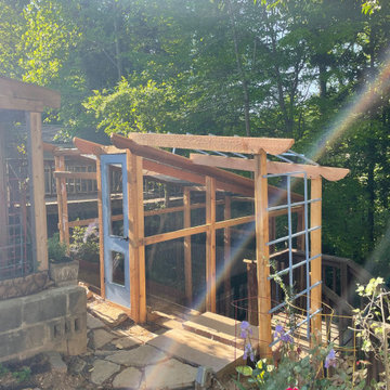 Garden Enclosure, stone patio, and trellis, bespoke