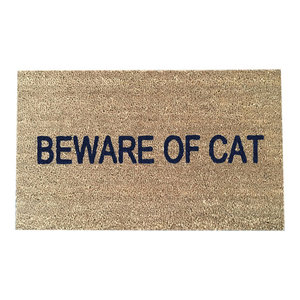 Hand Painted Beware Of Cat Doormat Contemporary