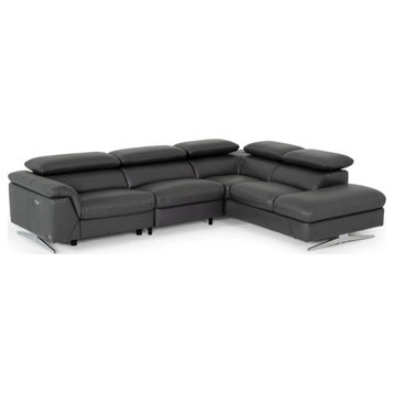 Anaya Modern Gray Eco-Leather Right Facing Sectional Sofa With Recliner