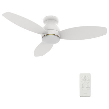 CARRO Low Profile Flush Ceiling Fan with Remote and Dim LED Light, White, 44"