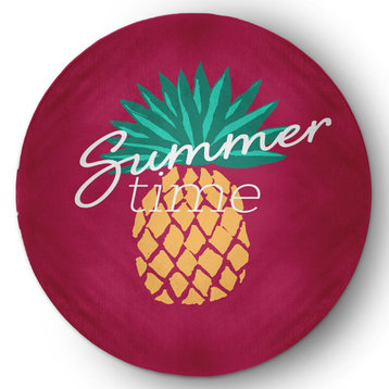 Summer Time Pineapple Tropical Chenille Area Rug, Lipstick Pink, 5' Round