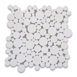 Stone Center Corp. - Thassos White Marble Bubble Round Paramount Mosaic Tile Honed, 1 sheet - Mosaic Tile