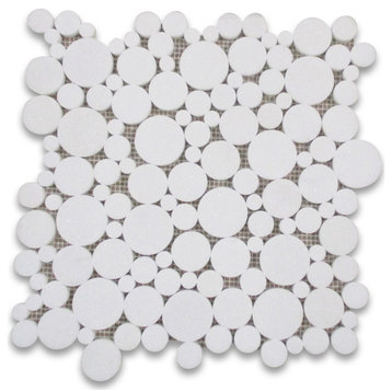 Thassos White Marble Bubble Round Paramount Mosaic Tile Honed, 1 sheet