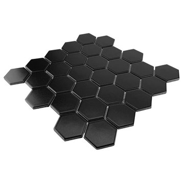 Gio Black Matte 2" Hexagon Porcelain Mosaic Tile, 55 Sheets