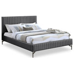 Meridian Furniture - Gallo Vegan Leather Upholstered Bed, Gray, King - Indulge in the comfort and luxury of the Gallo Vegan Leather King Bed, and transform your bedroom into a haven of relaxation. This exquisite piece boasts a luscious premium soft dark grey vegan leather exterior that exudes elegance and sophistication. Its water-resistant and anti-scratch properties ensure durability and long-lasting beauty. The deep channel tufting adds depth and texture to the overall design, while the sleek black metal legs elevate its character and charm to new heights.