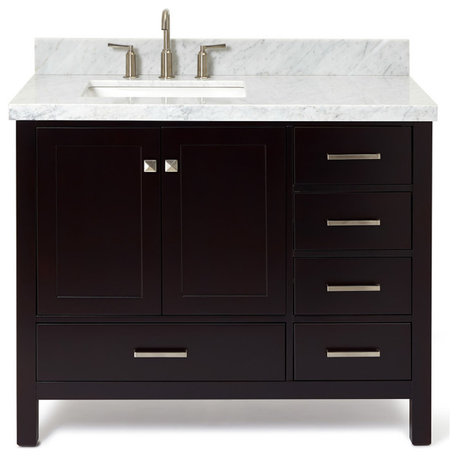 Cambridge 43" Bath Vanity With Marble Top, Carrara White/White Basin