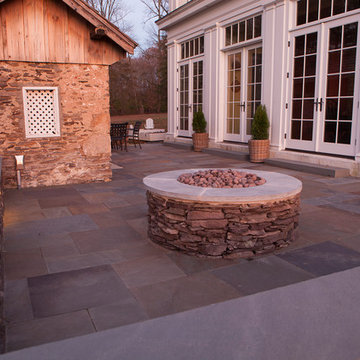 Bluestone Patio, Walls, Steps, Gas Fire Pit, Landscape Lighting
