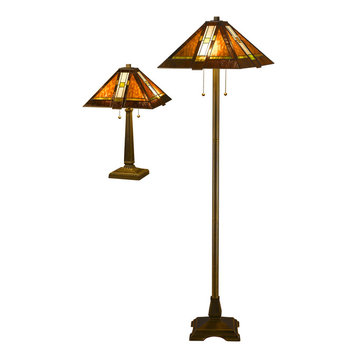 Serena d'italia Tiffany 2-Light Mission Bronze Floor and Table Lamp Set