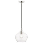 Livex Lighting - Aldrich 1 Light Brushed Nickel Pendant - This single light Aldrich pendant suspends simply and it's great solo over focus points or set in pairs or trios over long counter tops and islands . It is shown in a brushed nickel finish with clear glass.