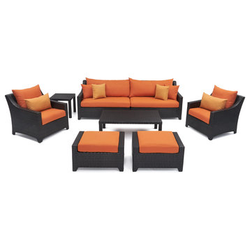 Deco 8 Piece Sunbrella Outdoor Patio Sofa and Club Chair Deep Seating Set, Sunset Orange