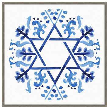 Canvas Art Framed 'Indigo Hanukkah Collection C' by Victoria Borges, 22x22
