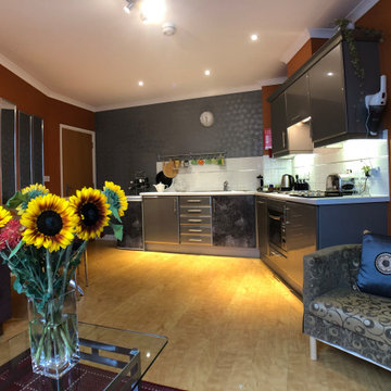 Compact one bedroom flat with bold colours
