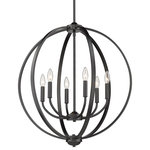 Golden Lighting - Colson 6 Light Chandelier, Matte Black - Colson is a collection of transitional and industrial-chic fixtures. Ideal for lofts, farmhouses and contemporary interiors, curvaceous arms sit inside simple round frames. The collection offers an extensive line of ceiling fixtures. Fixtures may be purchased with or without metal mesh shades. The optional shades shield the exposed bulb of these elemental fixtures. The fixtures are available in four finishes: a soft Pewter, dark Etruscan Bronze, smooth Matte Black, and stunning Olympic Gold to suit your tastes. This 6-light chandelier creates a stylish focal point with warm ambient lighting that is perfect for intimate living and dining areas or task lighting.