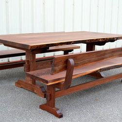 Live Edge Walnut Trestle Table and Bench Set - Dining Sets