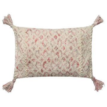 P0644 Pillow, Pink, Ivory, 13"x21" Cover With Down