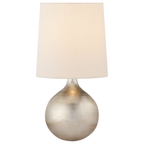 Warren Mini Table Lamp in Burnished Silver Leaf with Linen Shade