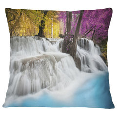 Designart Level Five of Erawan Waterfall - Landscape Printed Throw Pillow -  18x18 