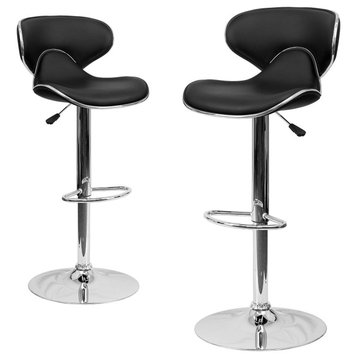 Set of 2 Bar Stool, Unique Design With Chrome Base and Vinyl Padded Seat