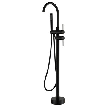 Freestanding Bathtub Faucet Hand Shower Floor-Mount High-arc Tub Faucet 2-Handle