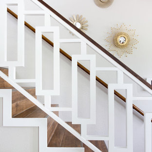 Design ideas for a medium sized midcentury tiled straight staircase in Austin with tiled risers.