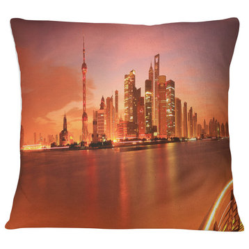 Shanghai Lujiazui Skyline Cityscape Photography Throw Pillow, 16"x16"