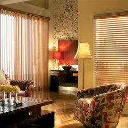 Vertical Blinds | Contemporary Living Room| Brown | Brick Wall - Vertical Blinds