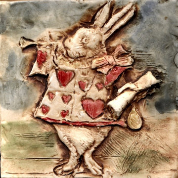 Alice In Wonderland Handmade Tile- White Rabbit As A Card