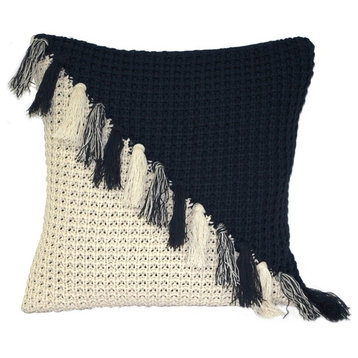 Pillow Decor, Hygge Coast Blue and Cream Knit Pillow