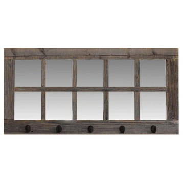 10 Windowpane Mirror and Coat Hanger, Gray/Brown/Unpainted