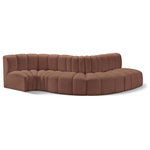 Meridian Furniture - Arc Vegan Leather Upholstered 5-Pc. S-Shaped Modular Sofa, Cognac - Unleash modern opulence with the Arc Vegan Leather 5pc. Sectional. Crafted for the modern connoisseur, this Sectional injects an air of refined luxury into any space. Its sleek silhouette, upholstered in supple cognac vegan leather, exudes timeless sophistication while the deep channel tufting adds textural intrigue, further elevating the chair's visual appeal. The modular design makes it a versatile chameleon, effortlessly adapting to your evolving needs and preferences. Whether you envision it gracing a chic living room corner, basking in the glow of a bedroom window, or adding a touch of drama to a home office, the Arc seamlessly complements your unique interior aesthetic.